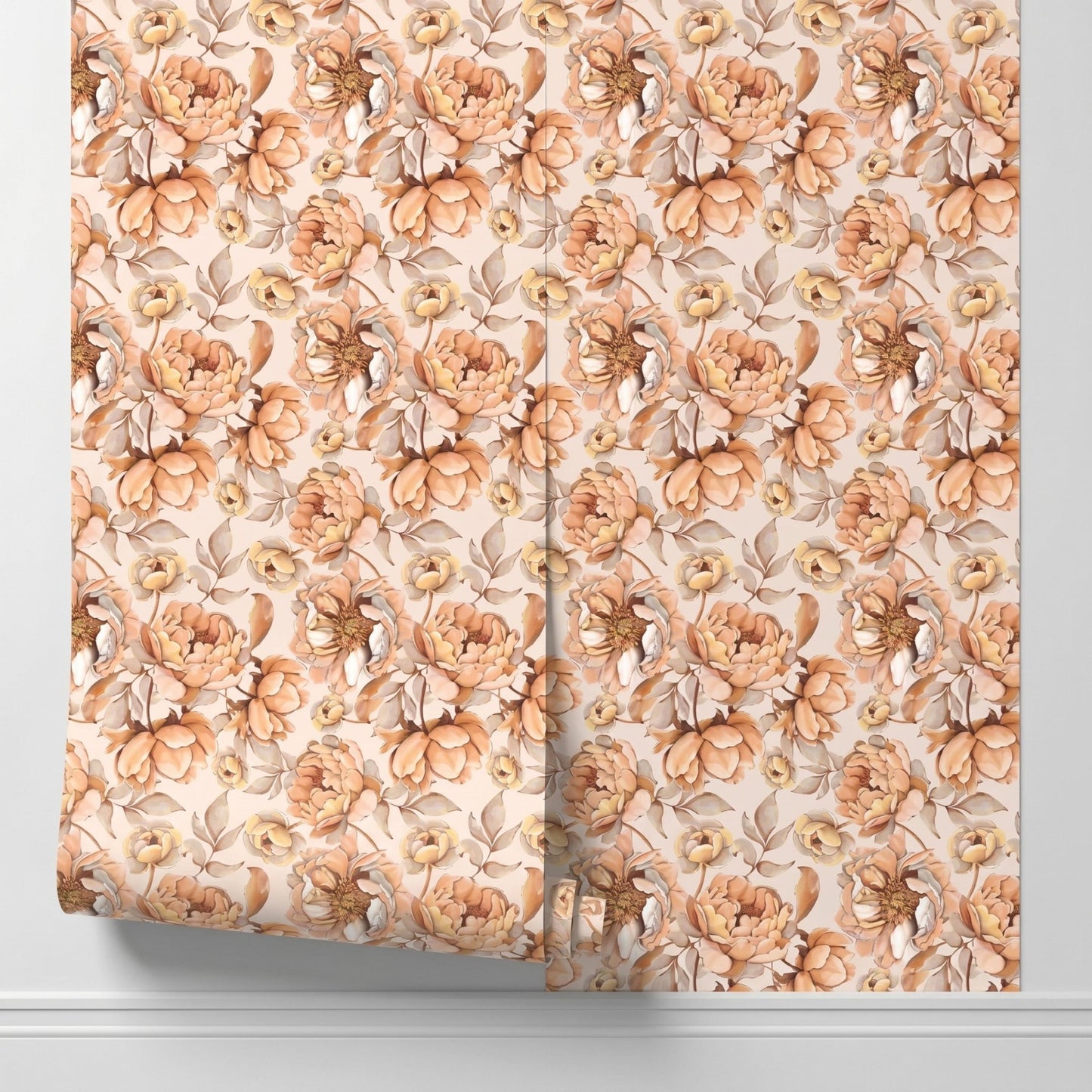 Vintage Floral Peel and Stick Wallpaper, Muted Terracotta Peony Wall Mural, Boho Cottagecore Home Decor-WP0157