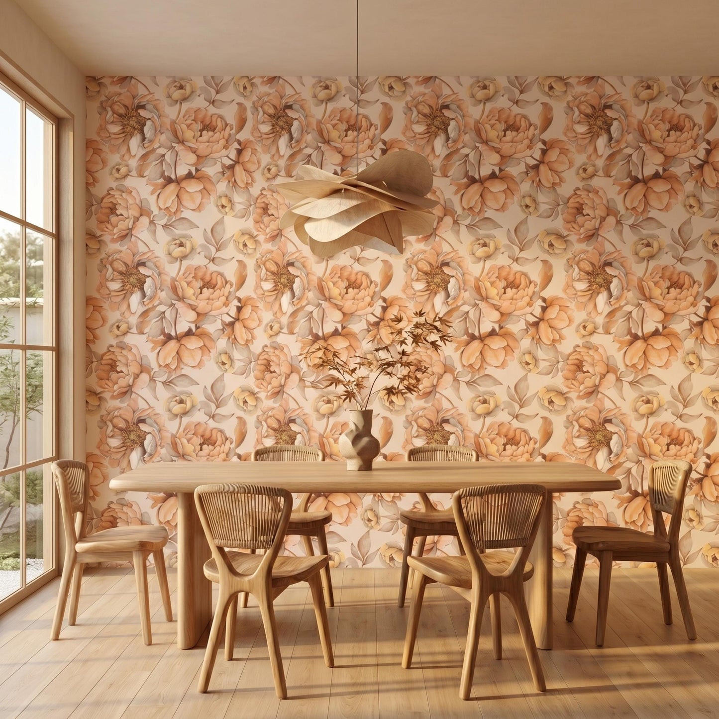 Vintage Floral Peel and Stick Wallpaper, Muted Terracotta Peony Wall Mural, Boho Cottagecore Home Decor-WP0157