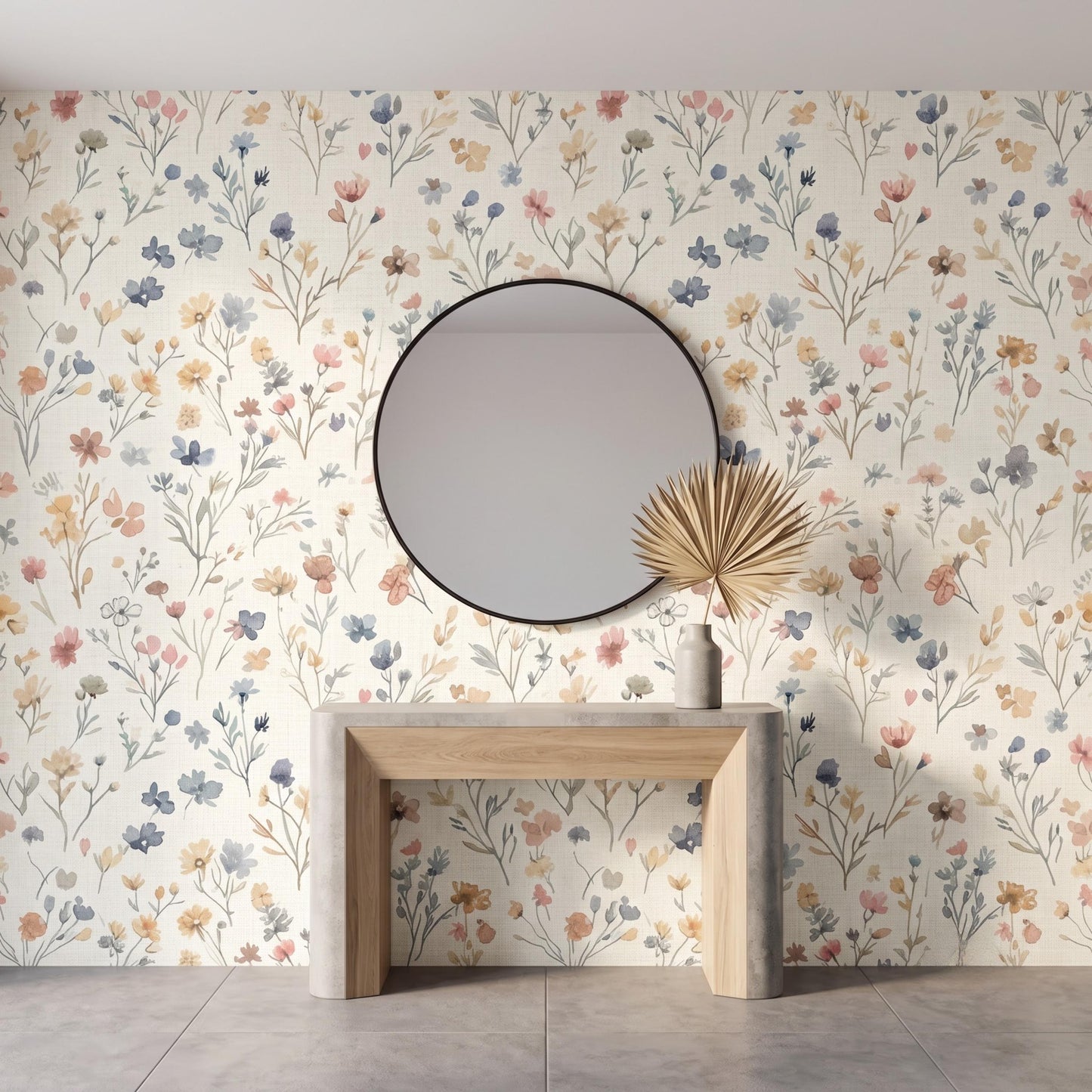 Watercolor Wildflower Floral Wallpaper, Nursery Wall Decor, Boho Meadow Wall Mural, Muted Pastel Flower Decal, Cottagecore Room Decor-WP0097