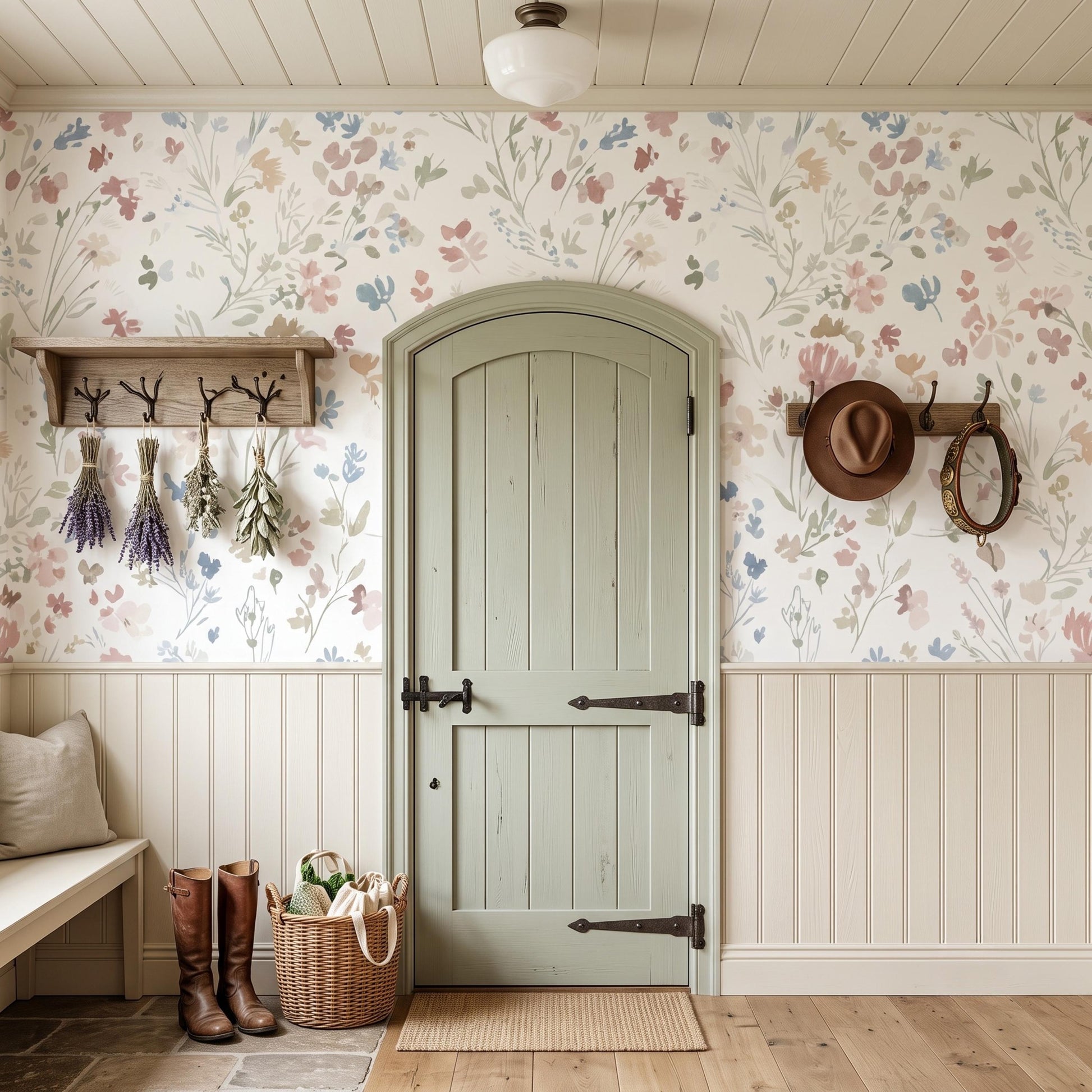 Soft Pastel Watercolor Floral Wallpaper, Vintage Cottagecore Peel and Stick Wall Mural-WP0116