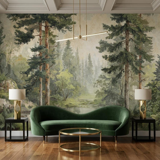 Vintage Forest Wallpaper – Oil Painting Landscape Wall Mural for Living Room-WP0133