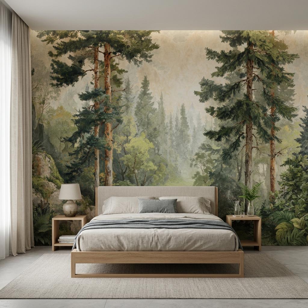 Vintage Forest Wallpaper – Oil Painting Landscape Wall Mural for Living Room-WP0133