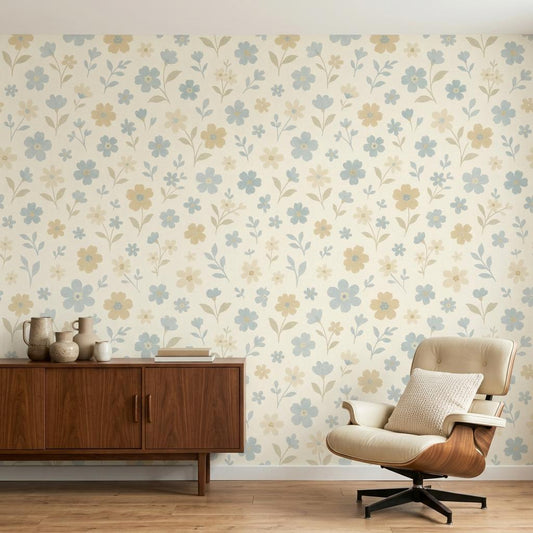 Vintage Floral Wallpaper – Blue Cottagecore Peel and Stick Mural-WP0134