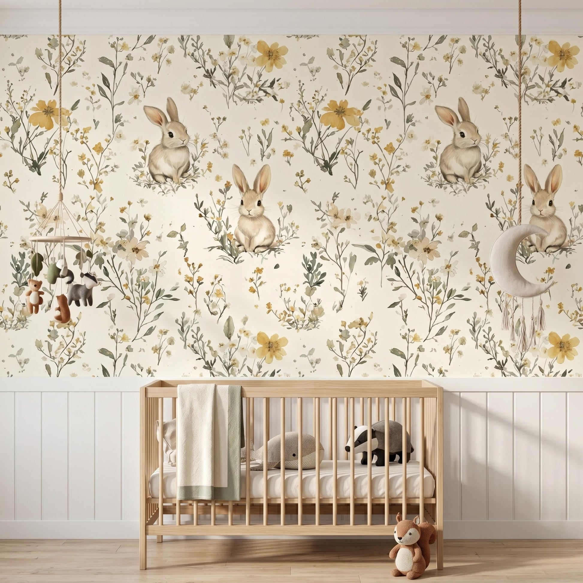 Vintage Floral Woodland Bunny Wallpaper for Nursery and Playroom-WP0158
