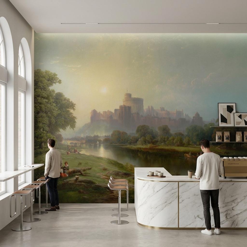 Classical Oil Painting Landscape Wallpaper Mural – Vintage European Castle Wall Art-WP0169