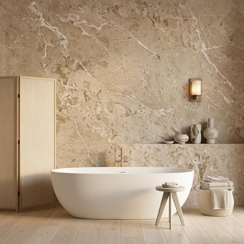 Beige Marble Texture Wallpaper Mural – Luxury Neutral Stone Wall Art -WP0172