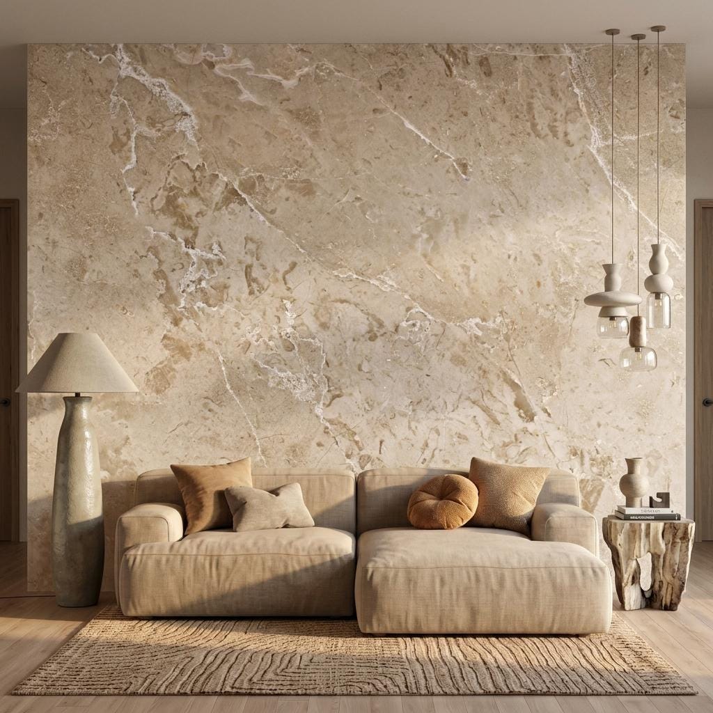 Beige Marble Texture Wallpaper Mural – Luxury Neutral Stone Wall Art -WP0172