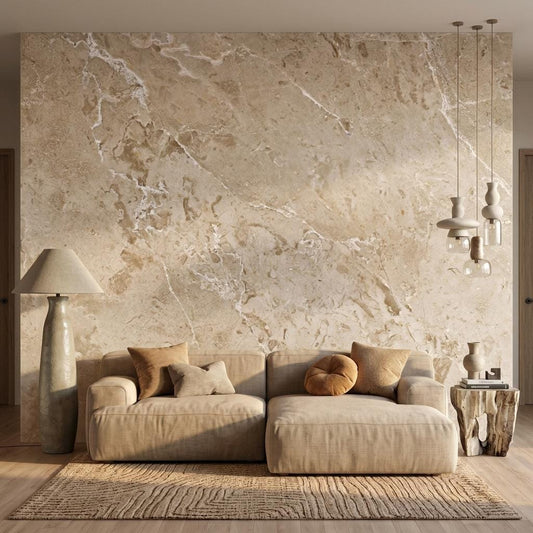 Beige Marble Texture Wallpaper Mural – Luxury Neutral Stone Wall Art -WP0172