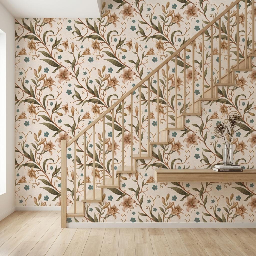 William Morris Floral Wallpaper Mural, Art Nouveau Botanical Print-WP0175