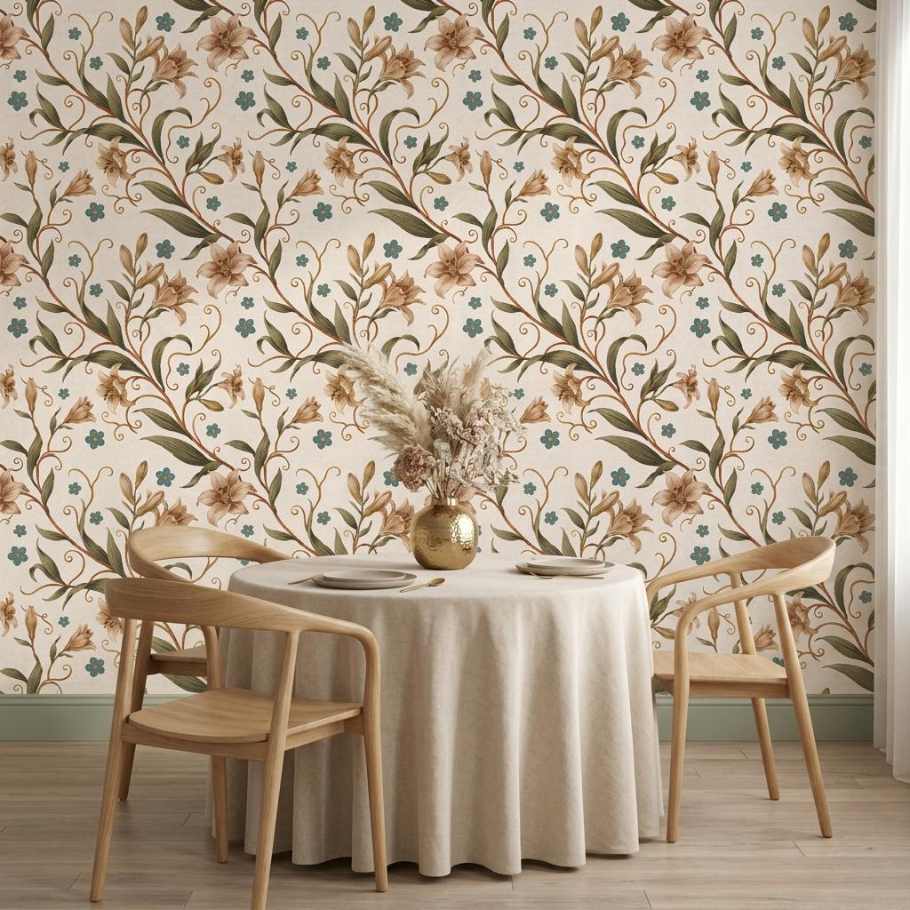 William Morris Floral Wallpaper Mural, Art Nouveau Botanical Print-WP0175