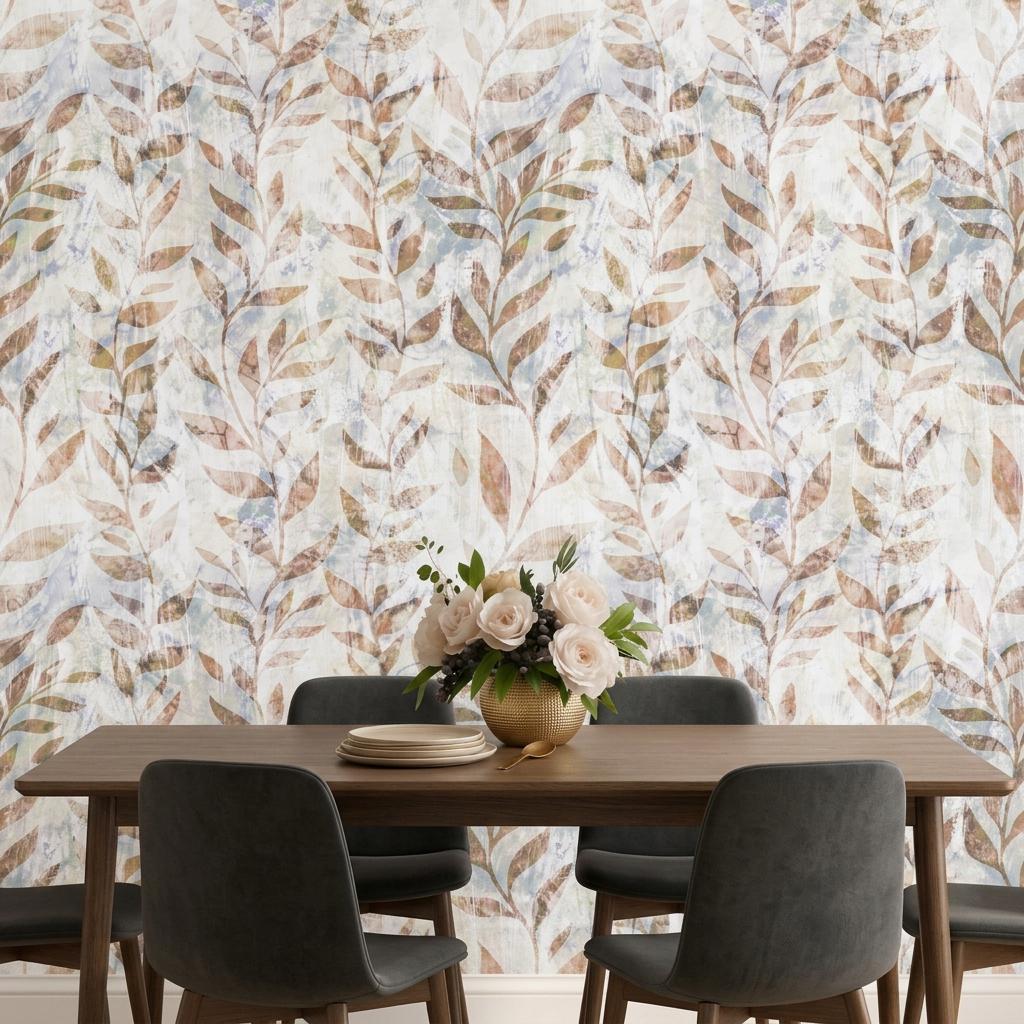 Abstract Botanical Wallpaper, Terracotta Leaf Peel and Stick Wallpaper, Neutral Boho Wall Mural, Rustic Nature Decor-WP0182