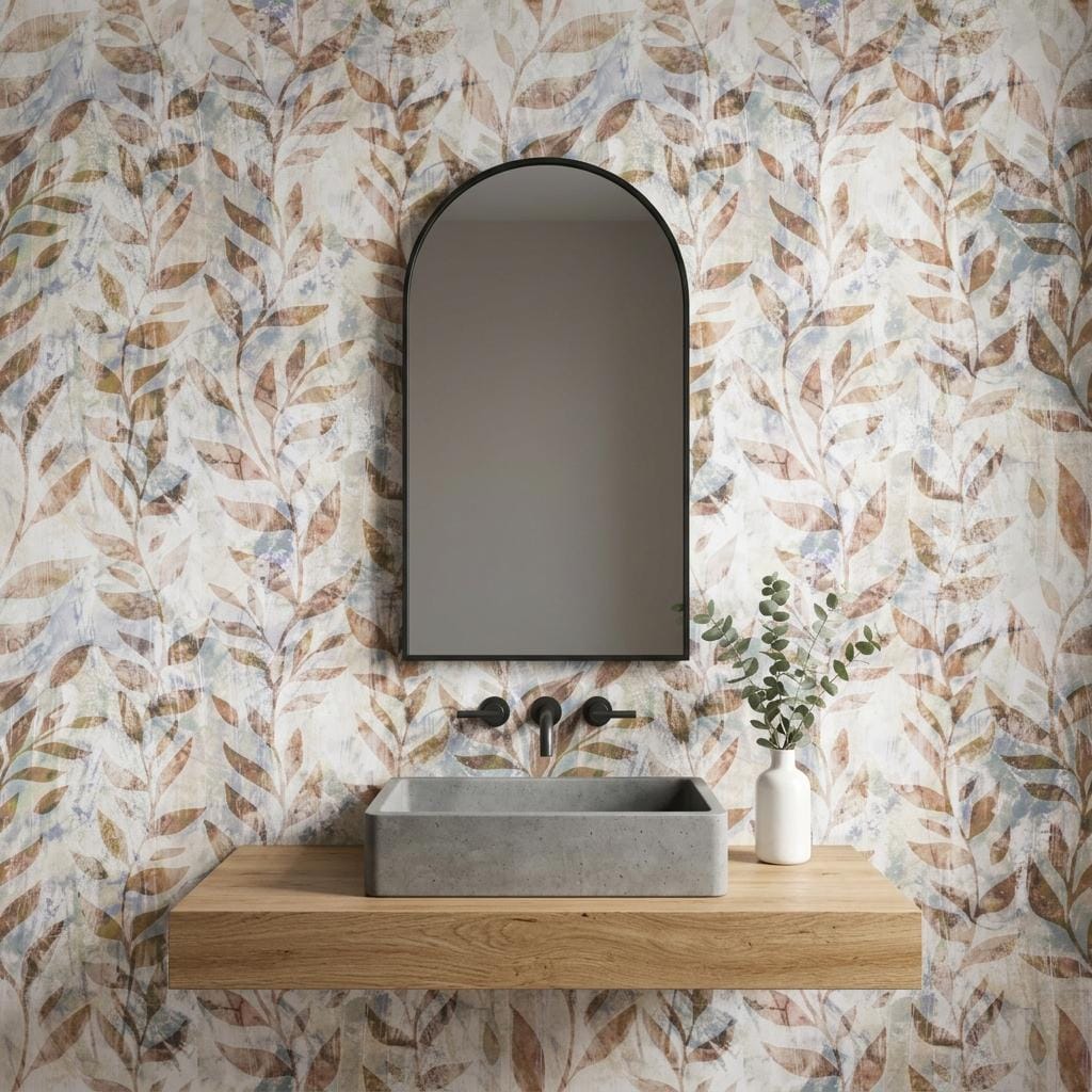 Abstract Botanical Wallpaper, Terracotta Leaf Peel and Stick Wallpaper, Neutral Boho Wall Mural, Rustic Nature Decor-WP0182