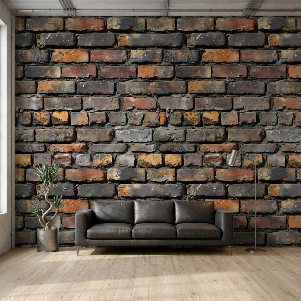 Rustic Industrial Brick Wallpaper Mural, Faux Exposed Wall Decor, Urban Loft Backsplash