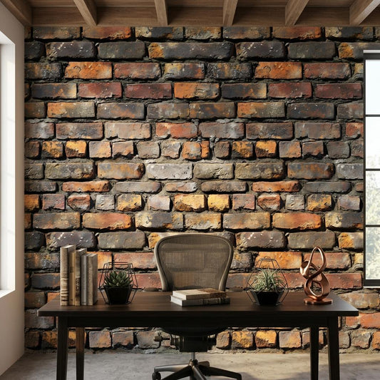 Rustic Industrial Brick Wallpaper Mural, Faux Exposed Wall Decor, Urban Loft Backsplash