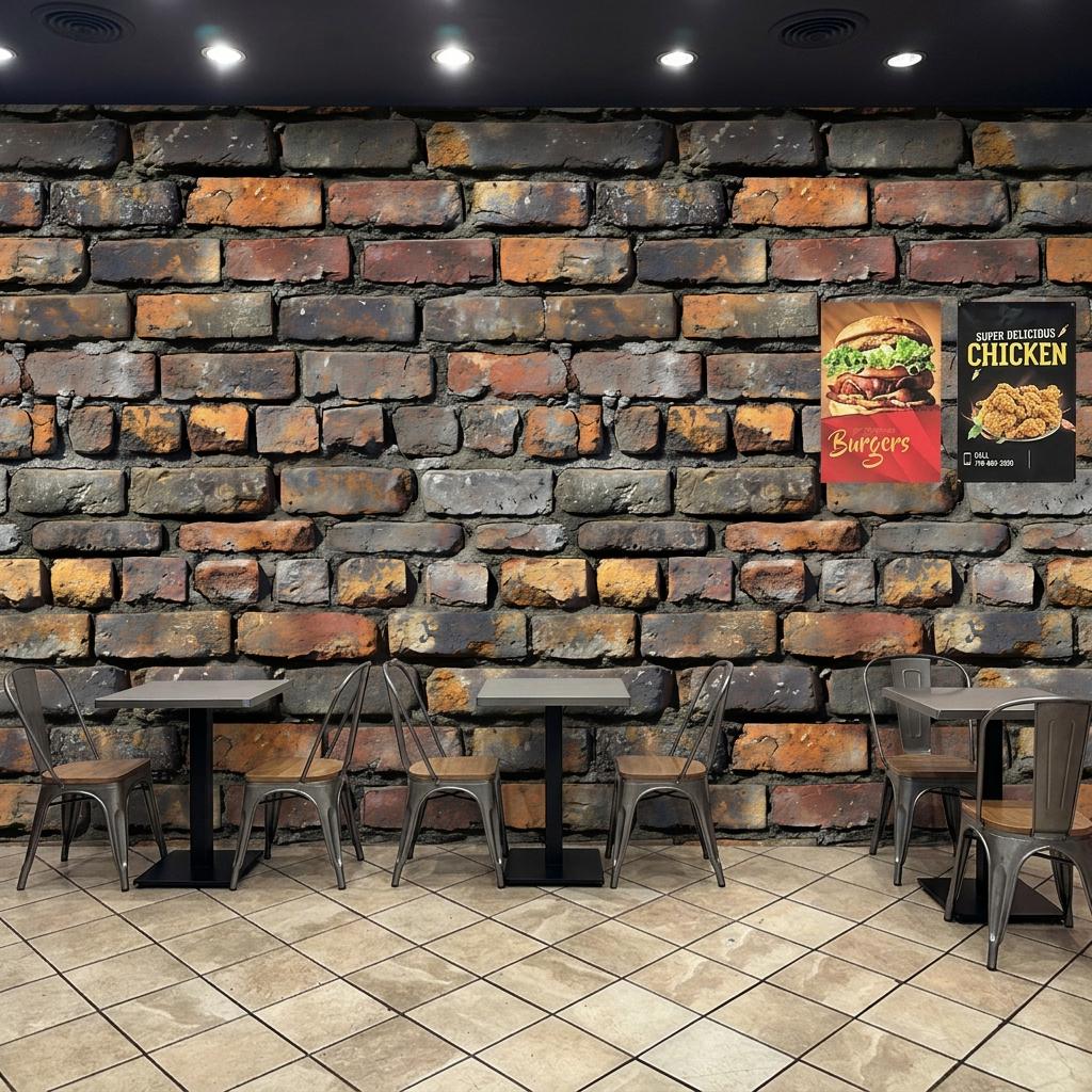 Rustic Industrial Brick Wallpaper Mural, Faux Exposed Wall Decor, Urban Loft Backsplash