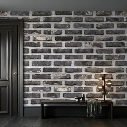 Industrial Gray Brick Faux Texture Wallpaper, Rustic Loft Wall Mural, Modern Farmhouse Accent Wall