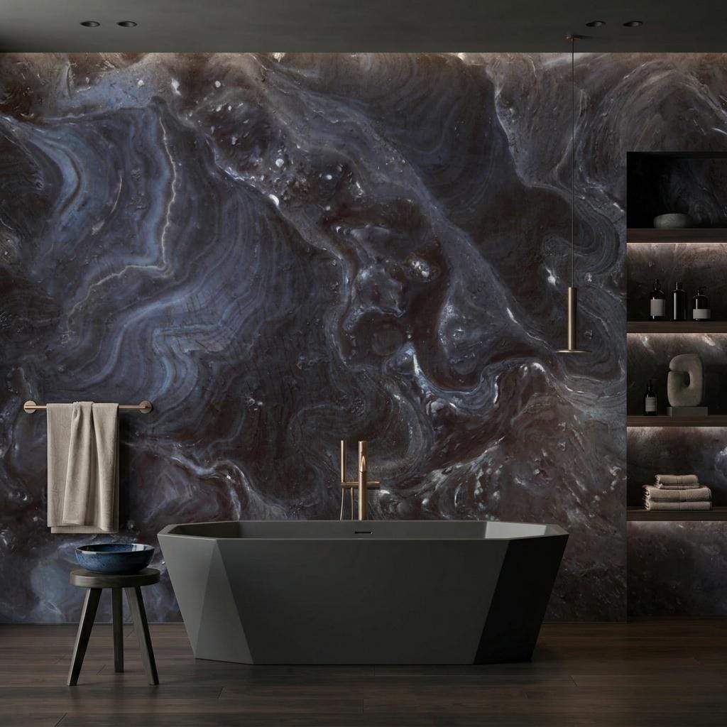 Dark Marble Stone Abstract Wallpaper, Moody Luxury Wall Mural, Modern Home Decor Art-WP0187
