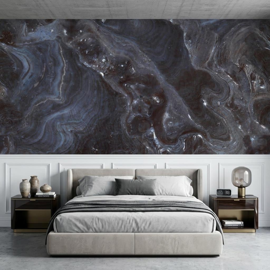 Dark Marble Stone Abstract Wallpaper, Moody Luxury Wall Mural, Modern Home Decor Art-WP0187