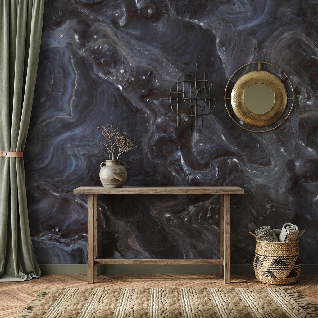 Dark Marble Stone Abstract Wallpaper, Moody Luxury Wall Mural, Modern Home Decor Art-WP0187