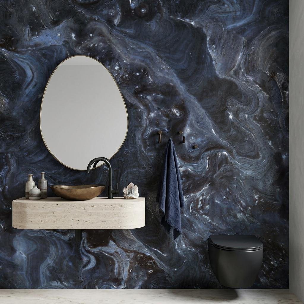 Dark Marble Stone Abstract Wallpaper, Moody Luxury Wall Mural, Modern Home Decor Art-WP0187