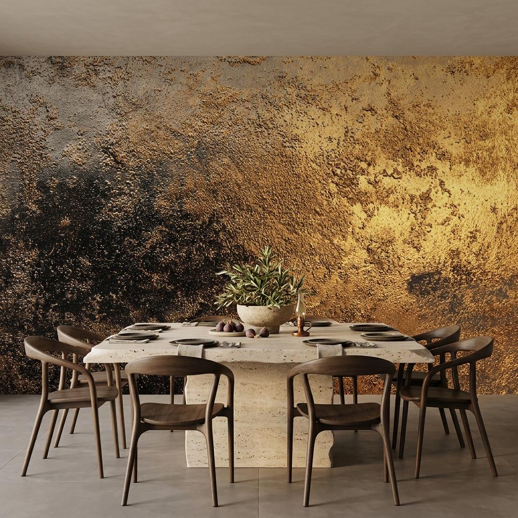 Gold Abstract Textured Wall Mural, Modern Luxury Home Decor, Rustic Metallic Wallpaper, Minimalist Bold Accent Wall-WP0188