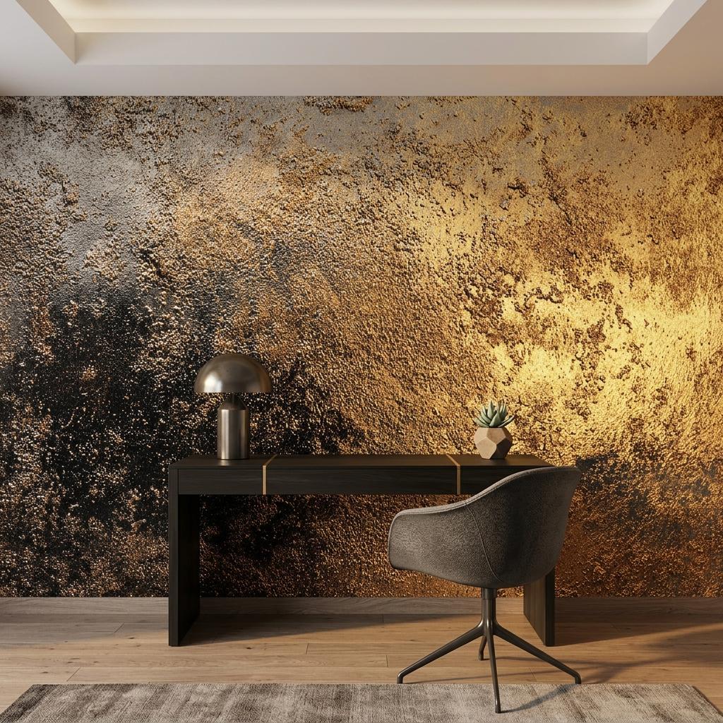 Gold Abstract Textured Wall Mural, Modern Luxury Home Decor, Rustic Metallic Wallpaper, Minimalist Bold Accent Wall-WP0188