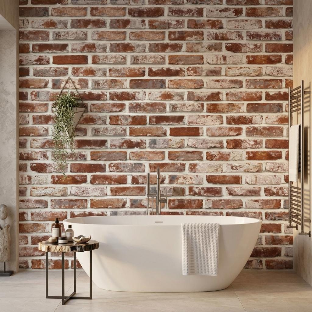 Rustic Industrial Red Brick Wallpaper, Exposed Brick Loft Decor Peel and Stick