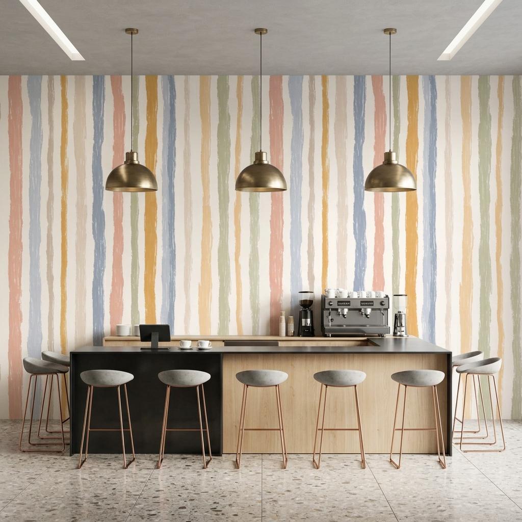 Hand Painted Vertical Stripe Wallpaper, Pastel Boho Nursery Mural