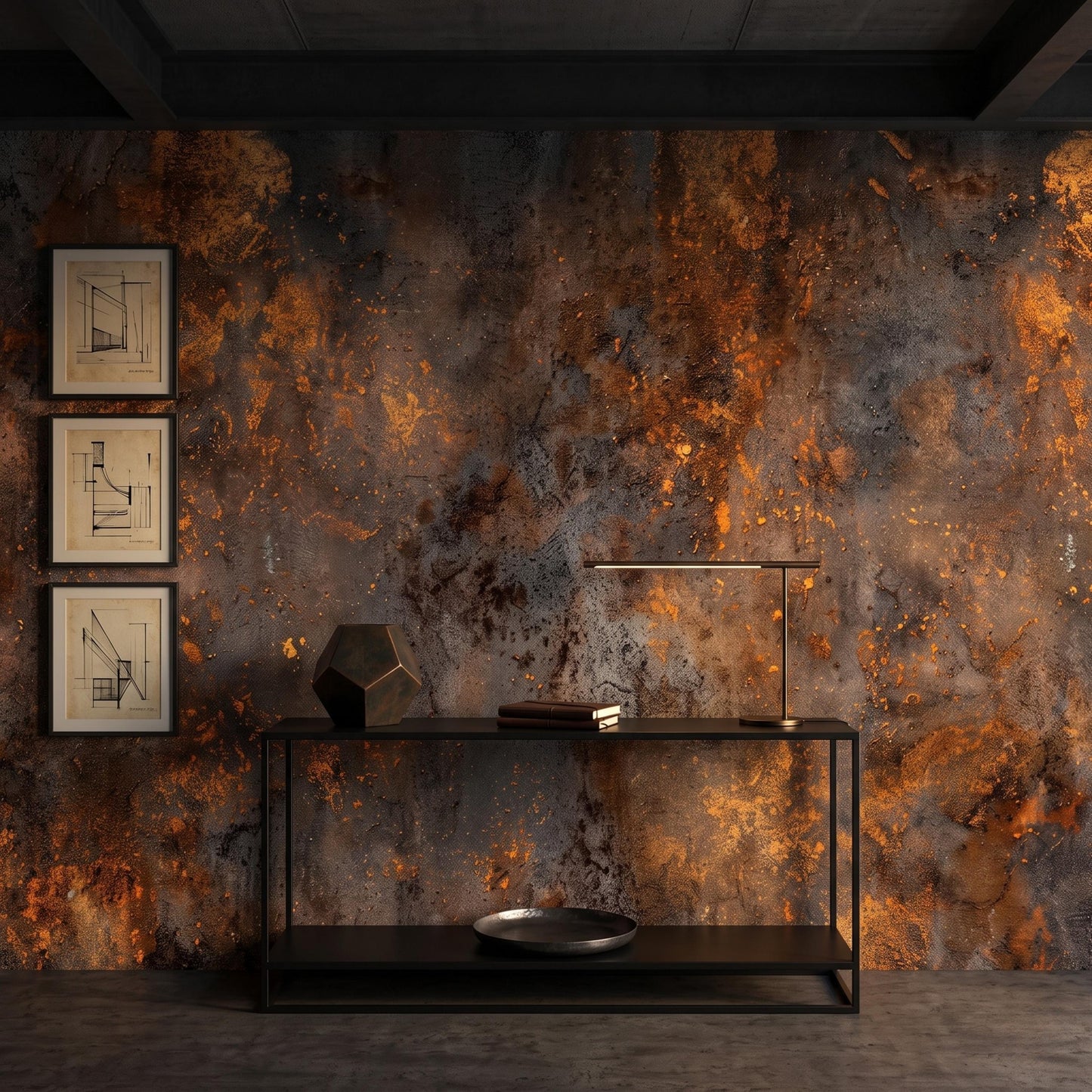 Rusted Metal Wallpaper: Distressed Copper Texture Peel and Stick Wall Decor -WP0160