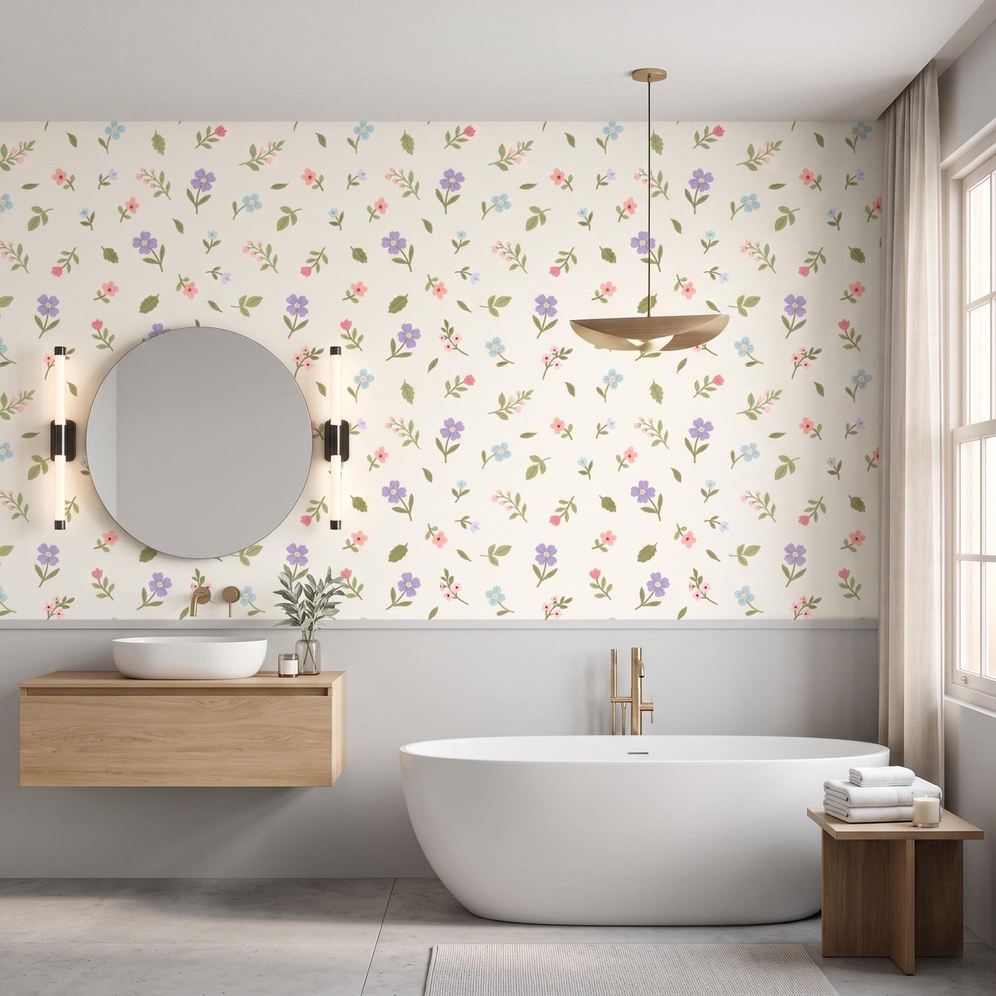 Pink Ditsy Floral Wallpaper, Peel and Stick or Traditional Removable Wall Decor-WP0161