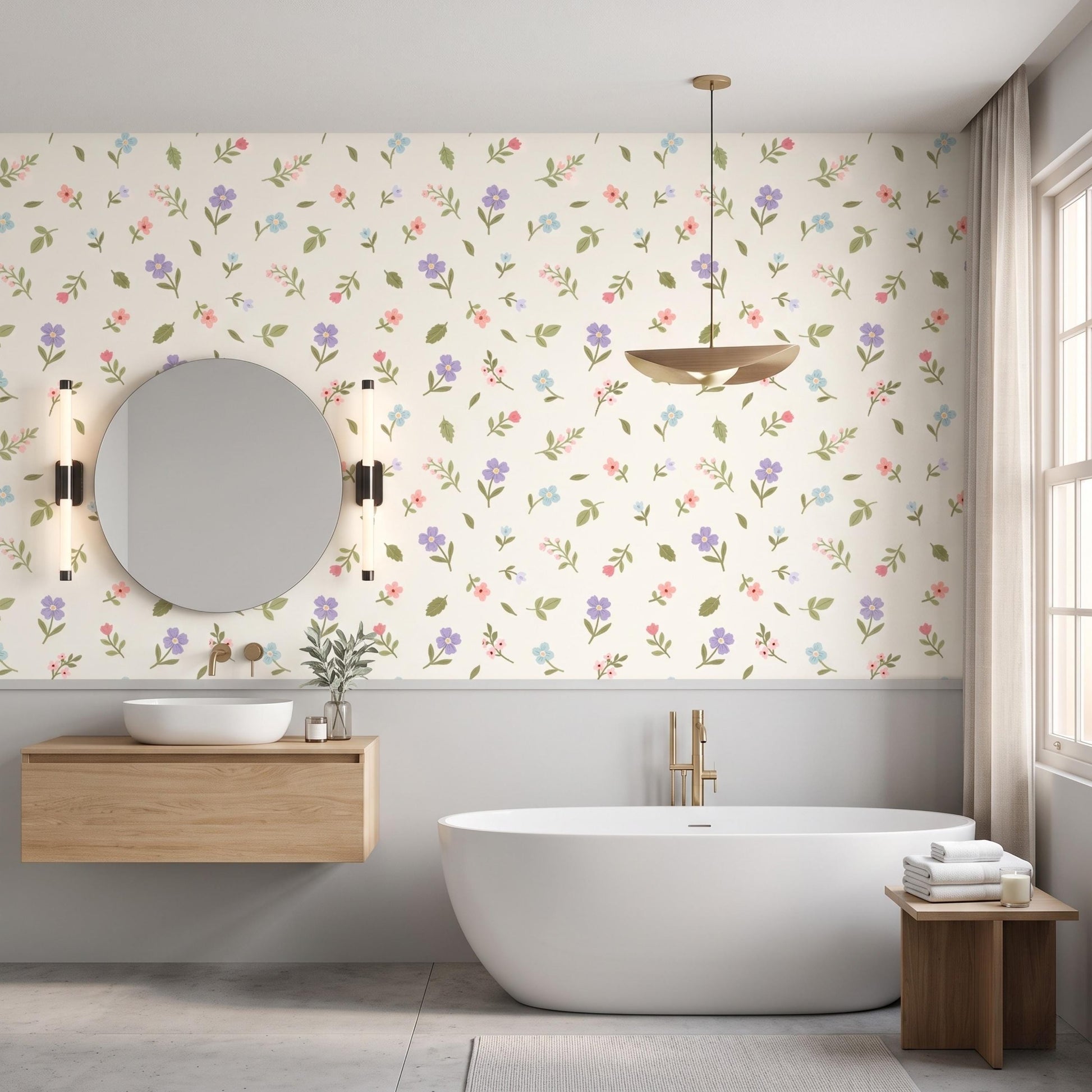 Pink Ditsy Floral Wallpaper, Peel and Stick or Traditional Removable Wall Decor-WP0161