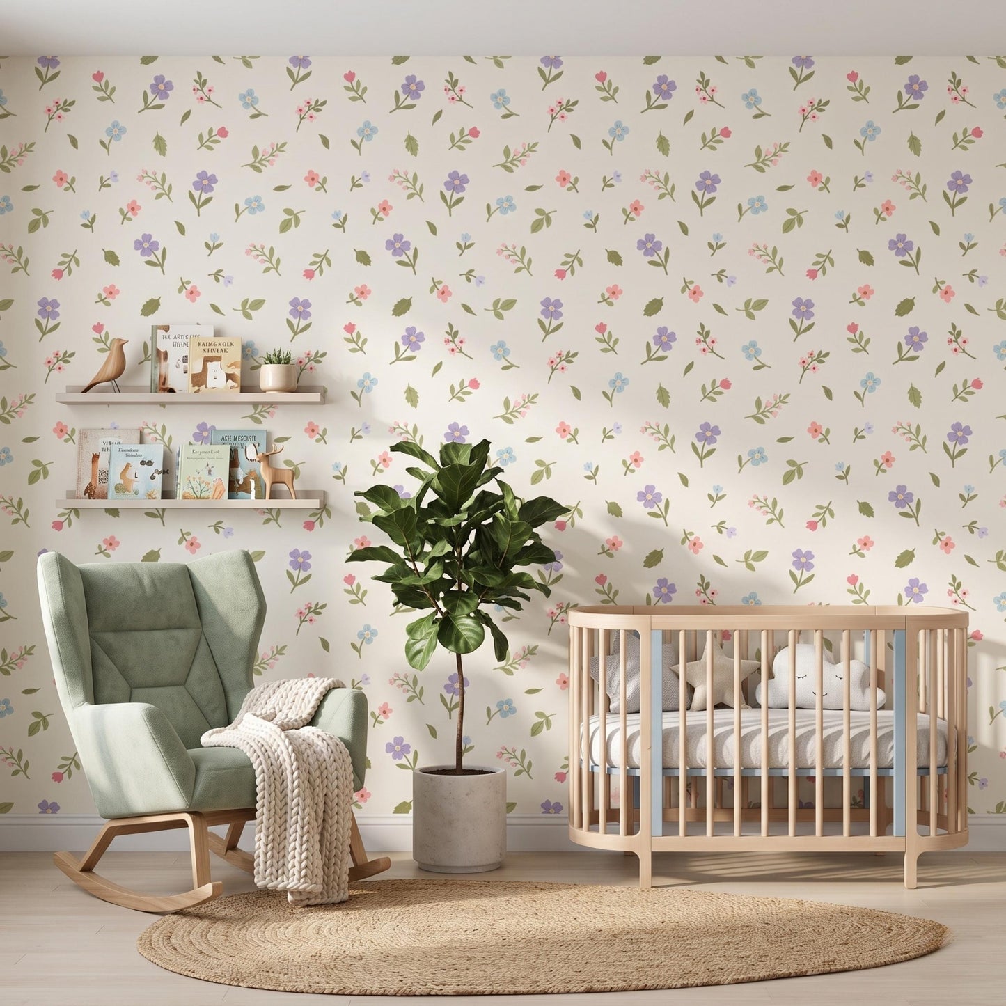Pink Ditsy Floral Wallpaper, Peel and Stick or Traditional Removable Wall Decor-WP0161