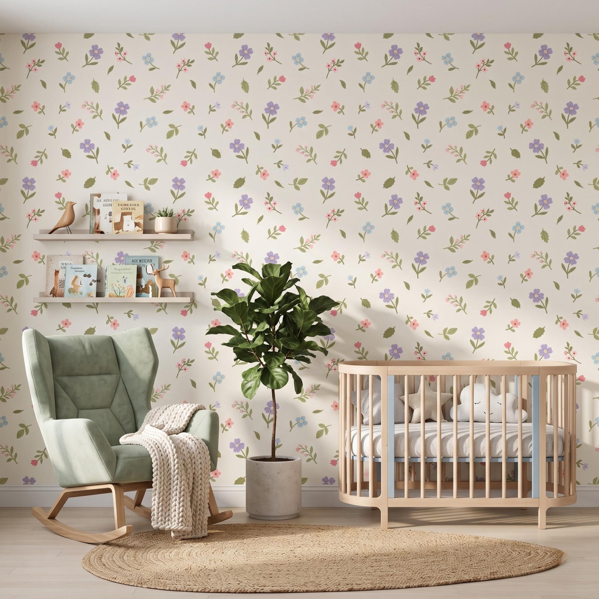 Pink Ditsy Floral Wallpaper, Peel and Stick or Traditional Removable Wall Decor-WP0161