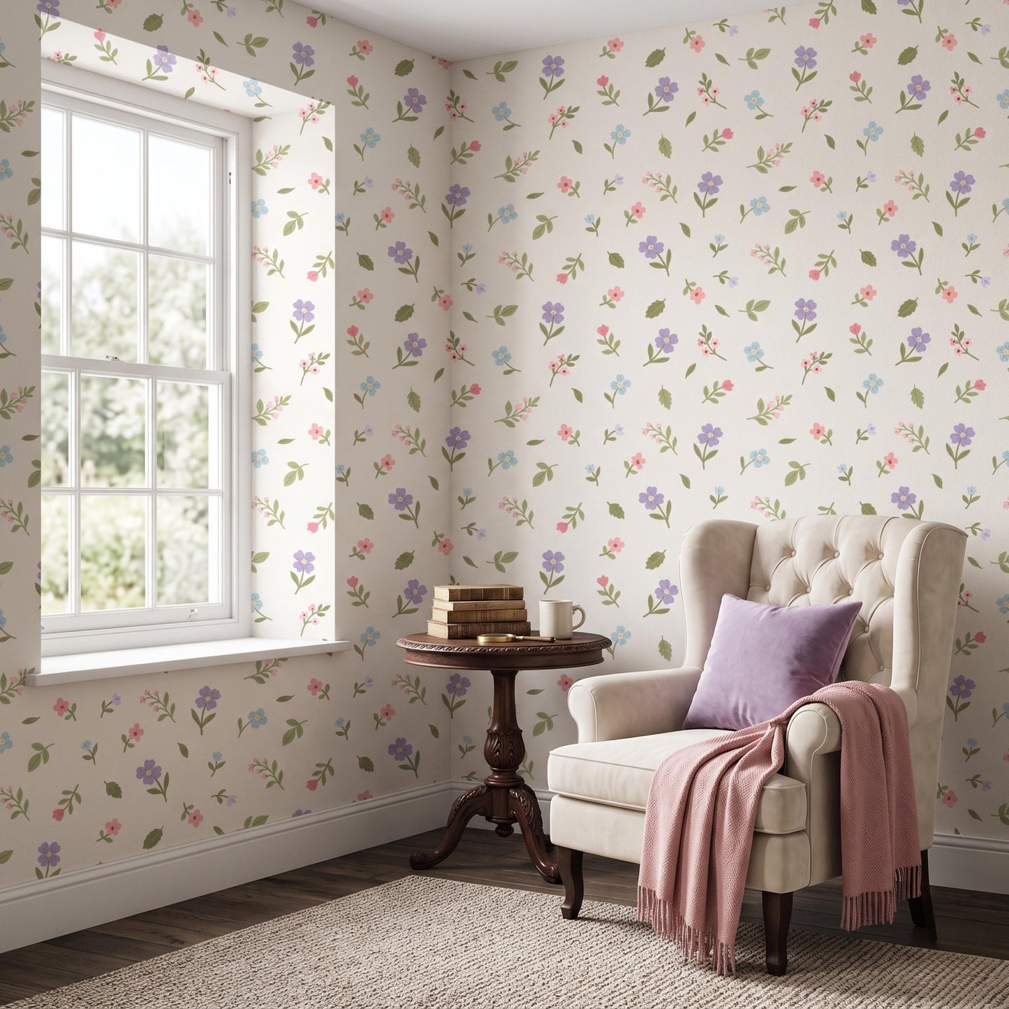 Pink Ditsy Floral Wallpaper, Peel and Stick or Traditional Removable Wall Decor-WP0161