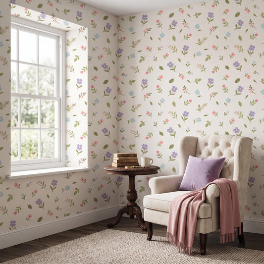 Pink Ditsy Floral Wallpaper, Peel and Stick or Traditional Removable Wall Decor-WP0161