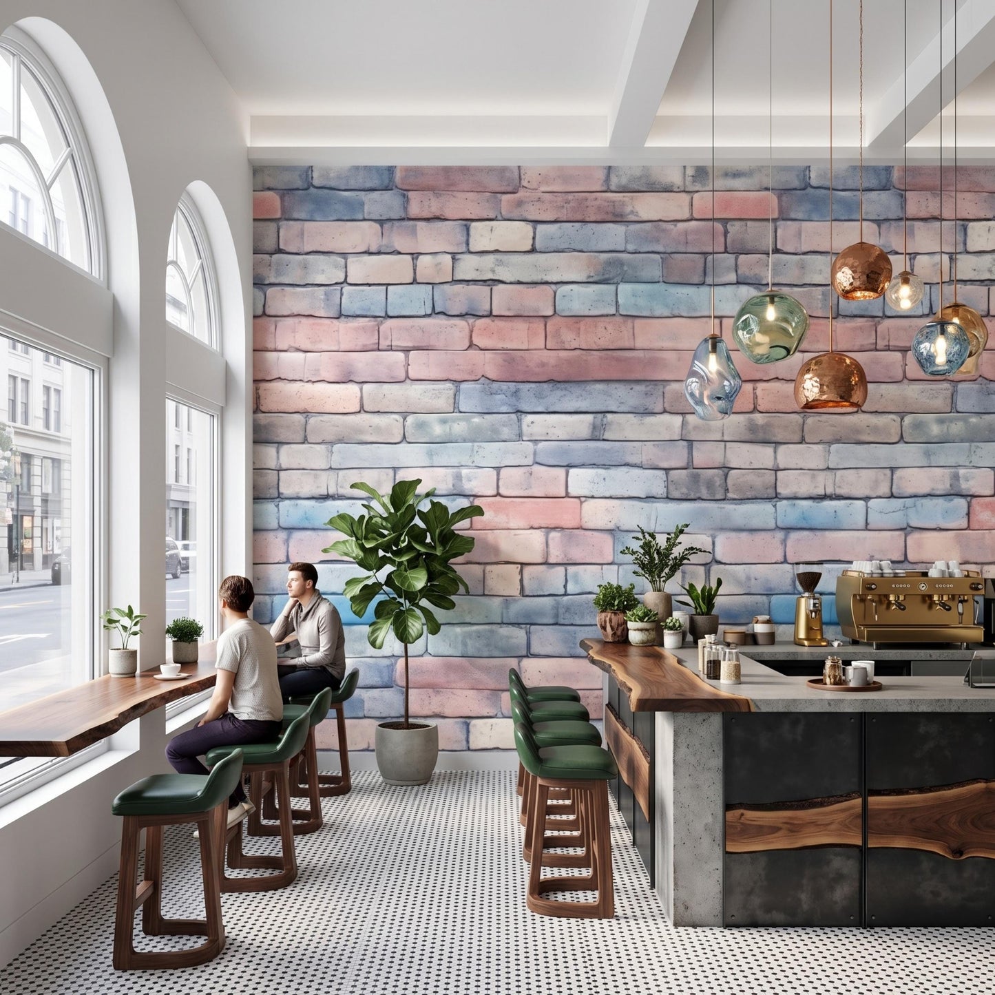 Pastel Watercolor Brick Wallpaper Mural, Soft Faux Brick Wall Decal, Minimalist Home Decor-WP0165