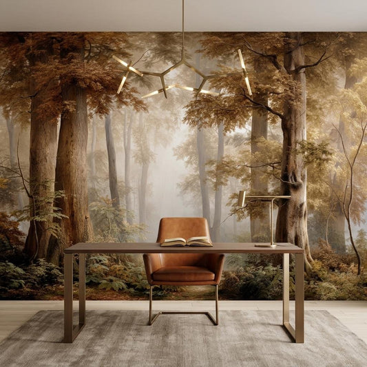 Misty Forest Wall Mural - Vintage Tree Peel and Stick Removable Wallpaper-WP0205