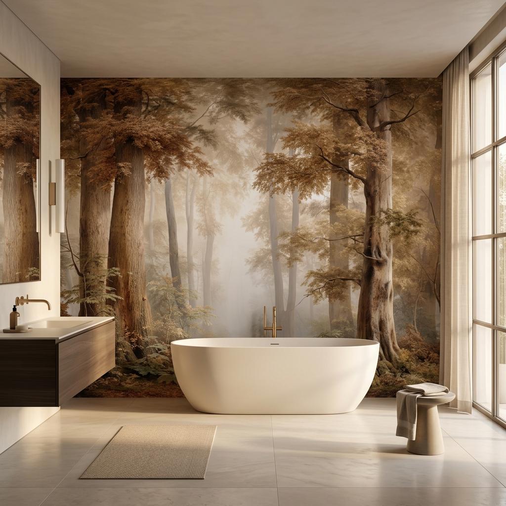 Misty Forest Wall Mural - Vintage Tree Peel and Stick Removable Wallpaper-WP0205