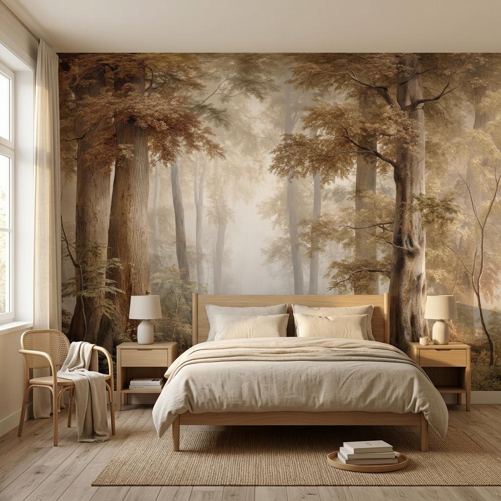 Misty Forest Wall Mural - Vintage Tree Peel and Stick Removable Wallpaper-WP0205