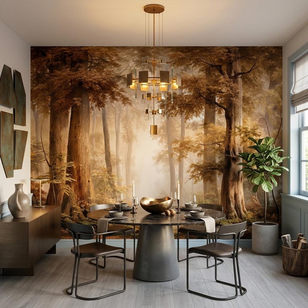 Misty Forest Wall Mural - Vintage Tree Peel and Stick Removable Wallpaper-WP0205