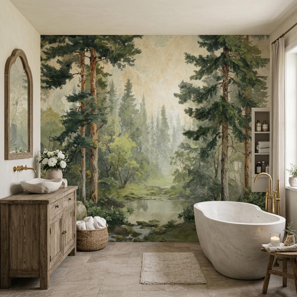 Vintage Forest Wallpaper – Oil Painting Landscape Wall Mural for Living Room-WP0133