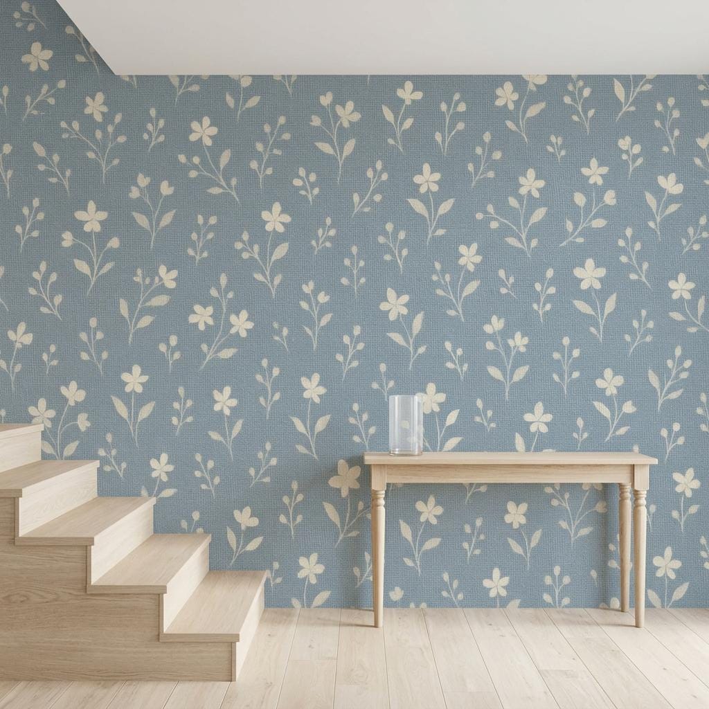 Vintage Wildflower Wallpaper – Blue Cottagecore Botanical Wall Mural-WP0155