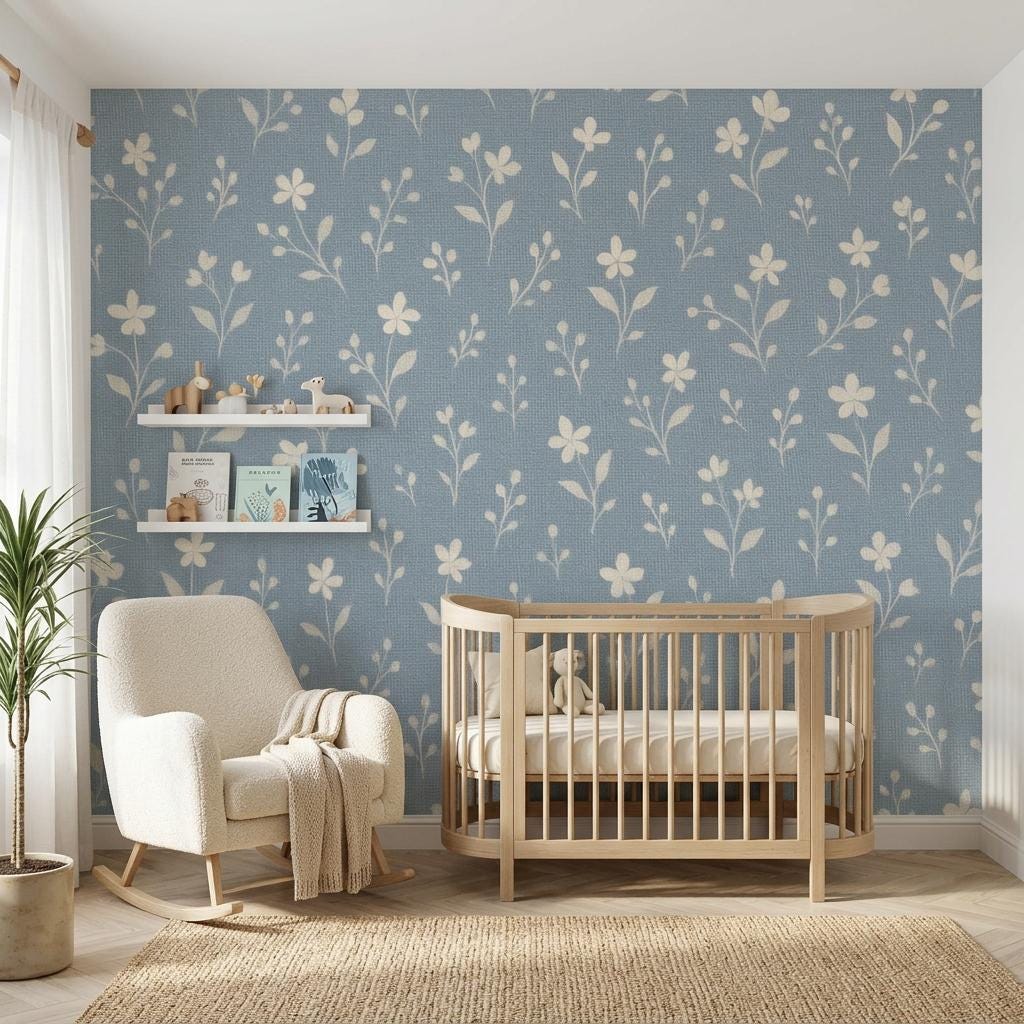 Vintage Wildflower Wallpaper – Blue Cottagecore Botanical Wall Mural-WP0155