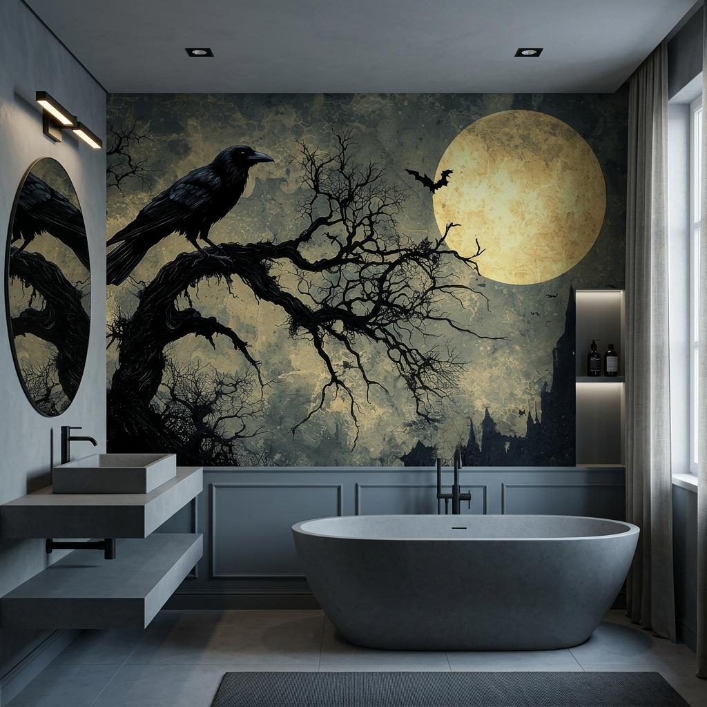 Gothic Raven Wallpaper – Full Moon Dark Forest Wall Mural-WP0168