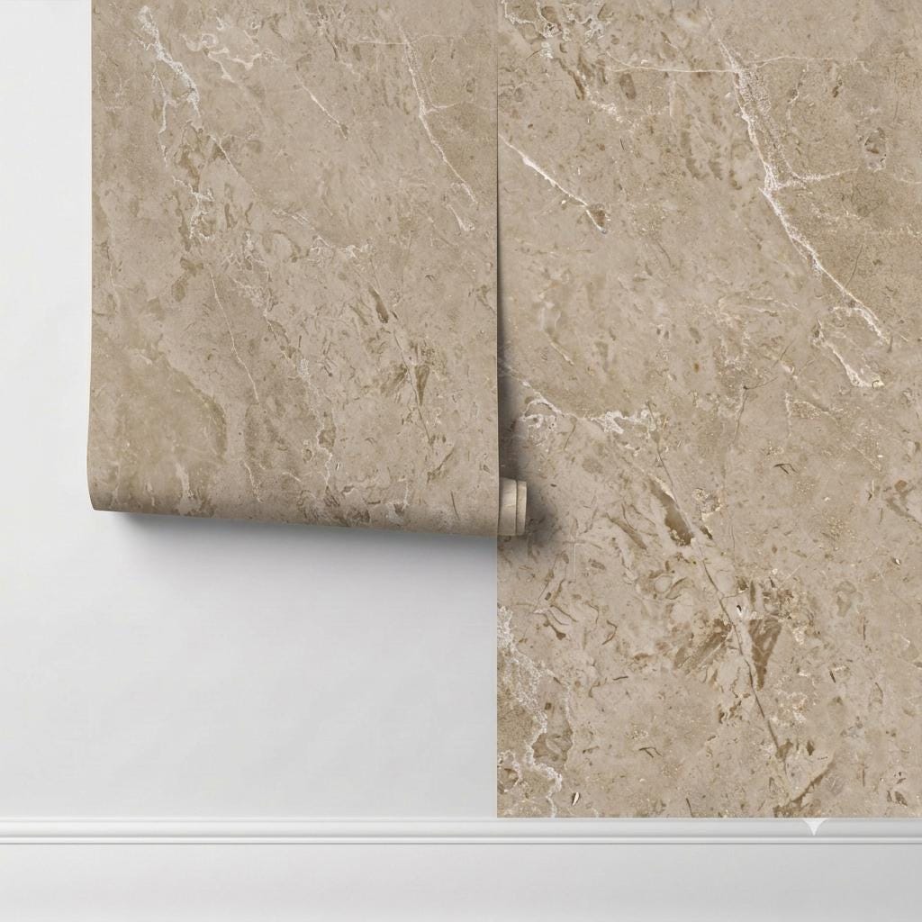 Beige Marble Texture Wallpaper Mural – Luxury Neutral Stone Wall Art -WP0172