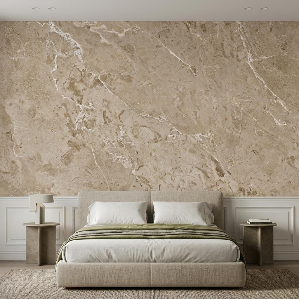 Beige Marble Texture Wallpaper Mural – Luxury Neutral Stone Wall Art -WP0172