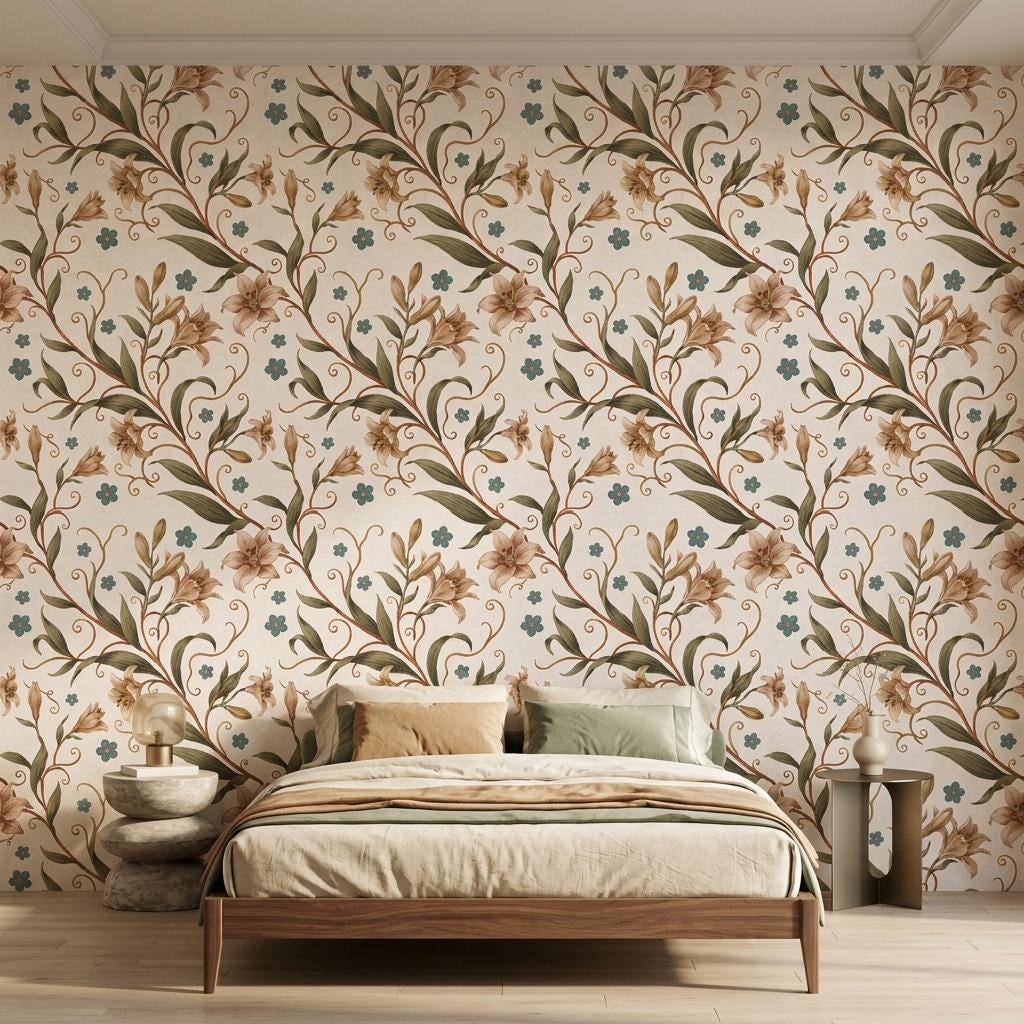 William Morris Floral Wallpaper Mural, Art Nouveau Botanical Print-WP0175