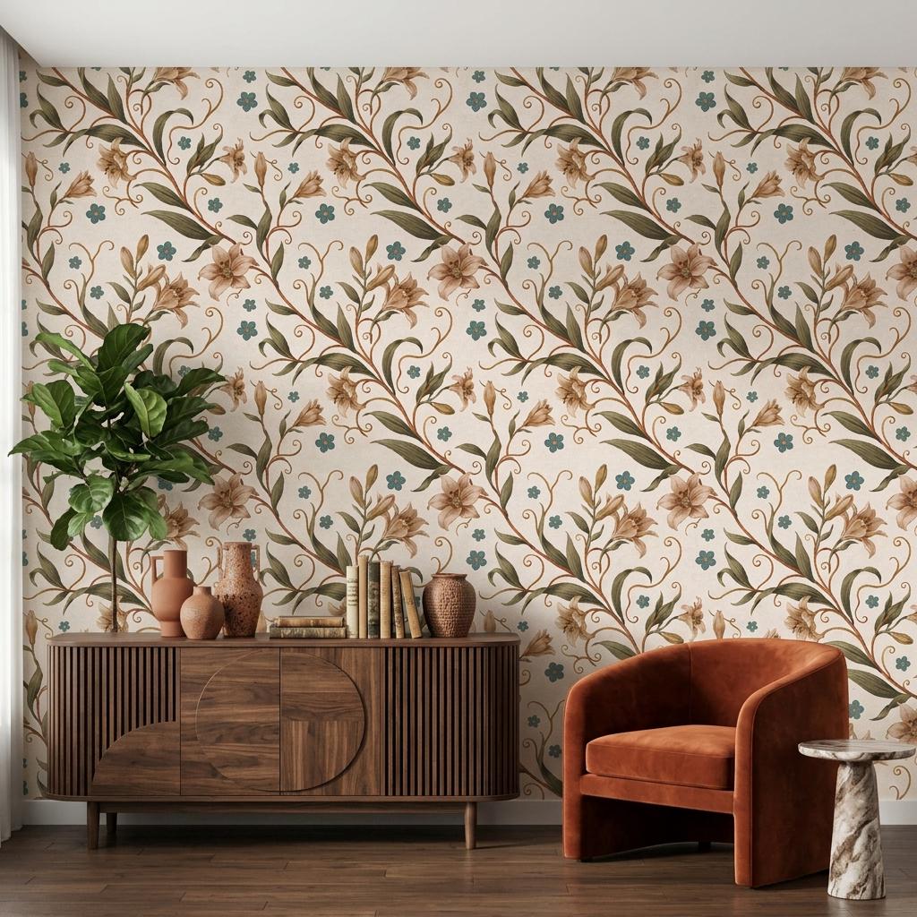 William Morris Floral Wallpaper Mural, Art Nouveau Botanical Print-WP0175
