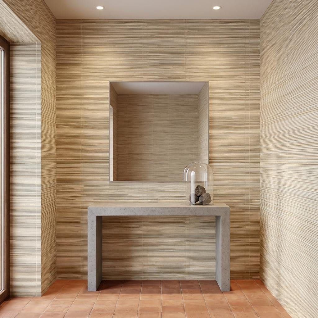 Natural Grasscloth Horizontal Textured Wallpaper, Faux Woven Japandi Wall Covering-WP0206