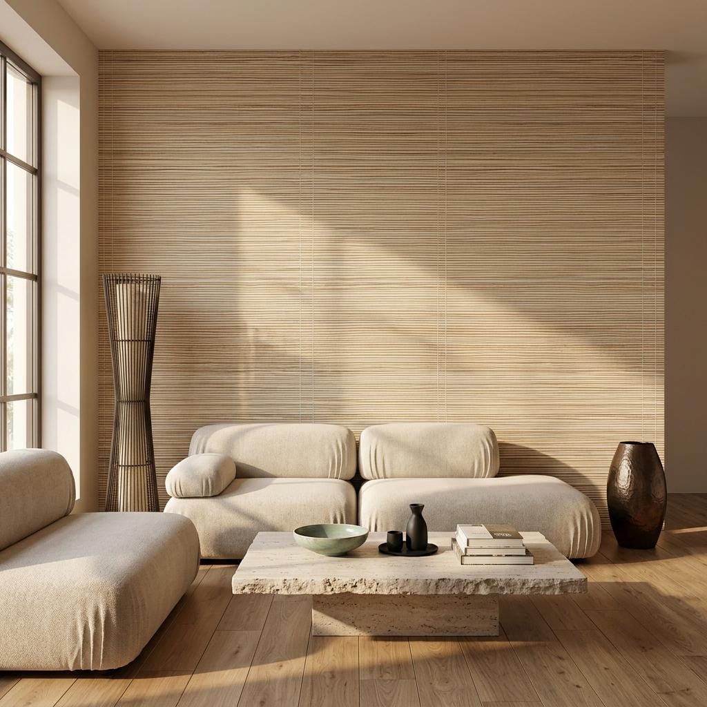 Natural Grasscloth Horizontal Textured Wallpaper, Faux Woven Japandi Wall Covering-WP0206